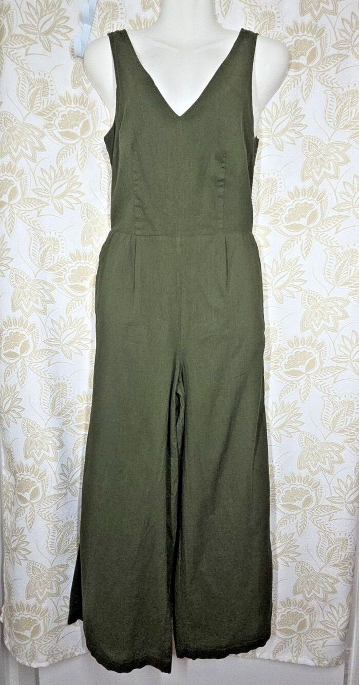 NEW LUCKY BRAND LINEN BLEND BROWN WIDE LEG TIE BACK CAPRI CROPPED JUMPSUIT XS